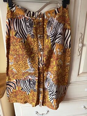 Maeve Yellow + Black Animal Print Midi Skirt